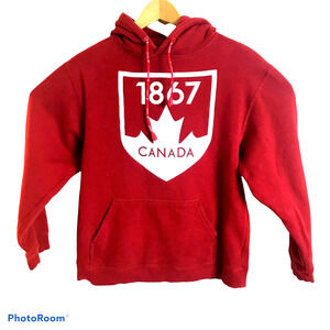 1867 Canada Sweatshirt Womens Small Pullover Hoodie Soft Red/White Canadian